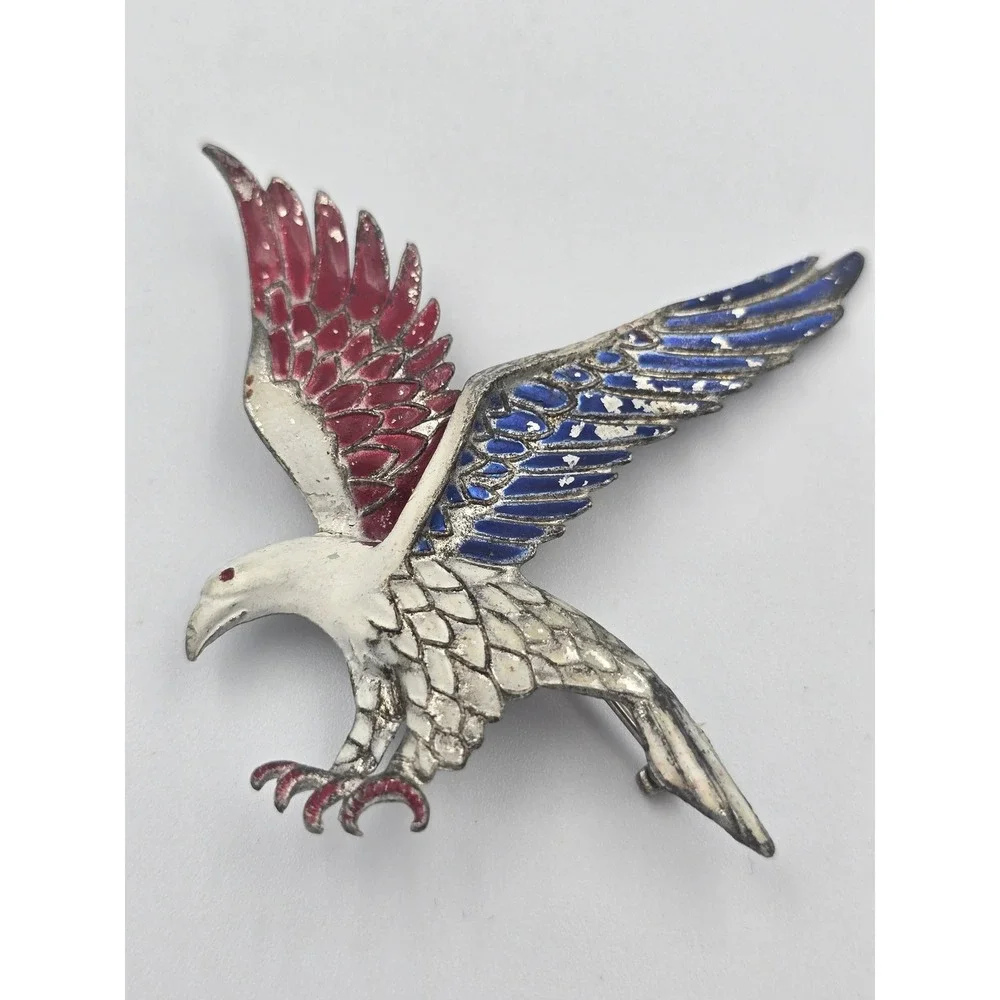 Vintage Patriotic WWII‎ Sweetheart Brooch Red White & Blue Eagle Figural Pot
